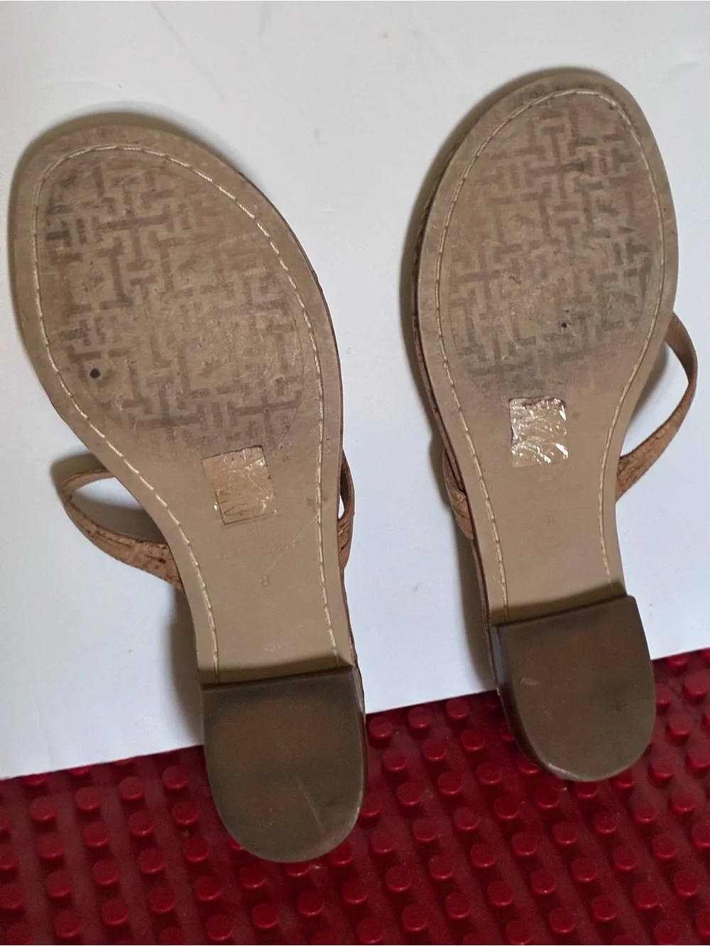 Women's Tan Slide Sandals with Low Block Heel - Picture 4 of 4
